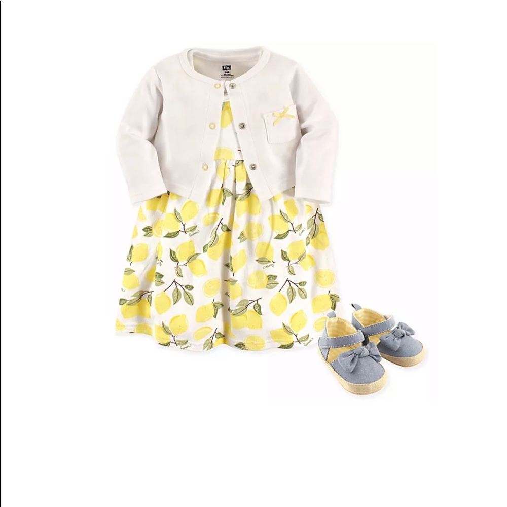 HUDSON BABY lemon tank dress with cardigan & shoes 0-3m